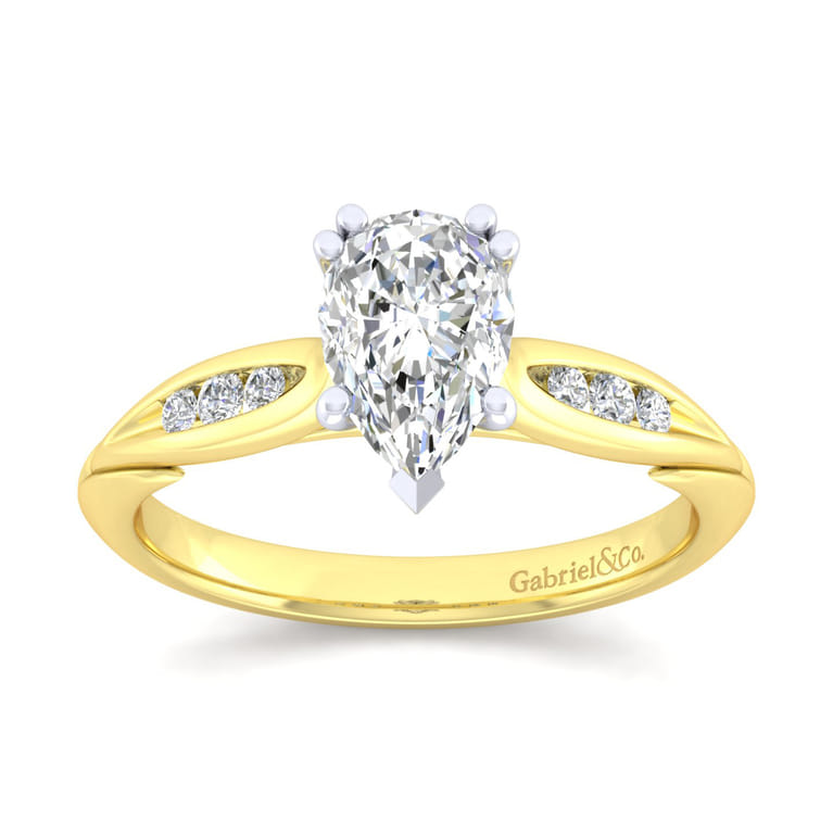 Quinn - 14K White-Yellow Gold Pear Shape Diamond Channel Set Engagement Ring - 0.09 ct - Shot 5