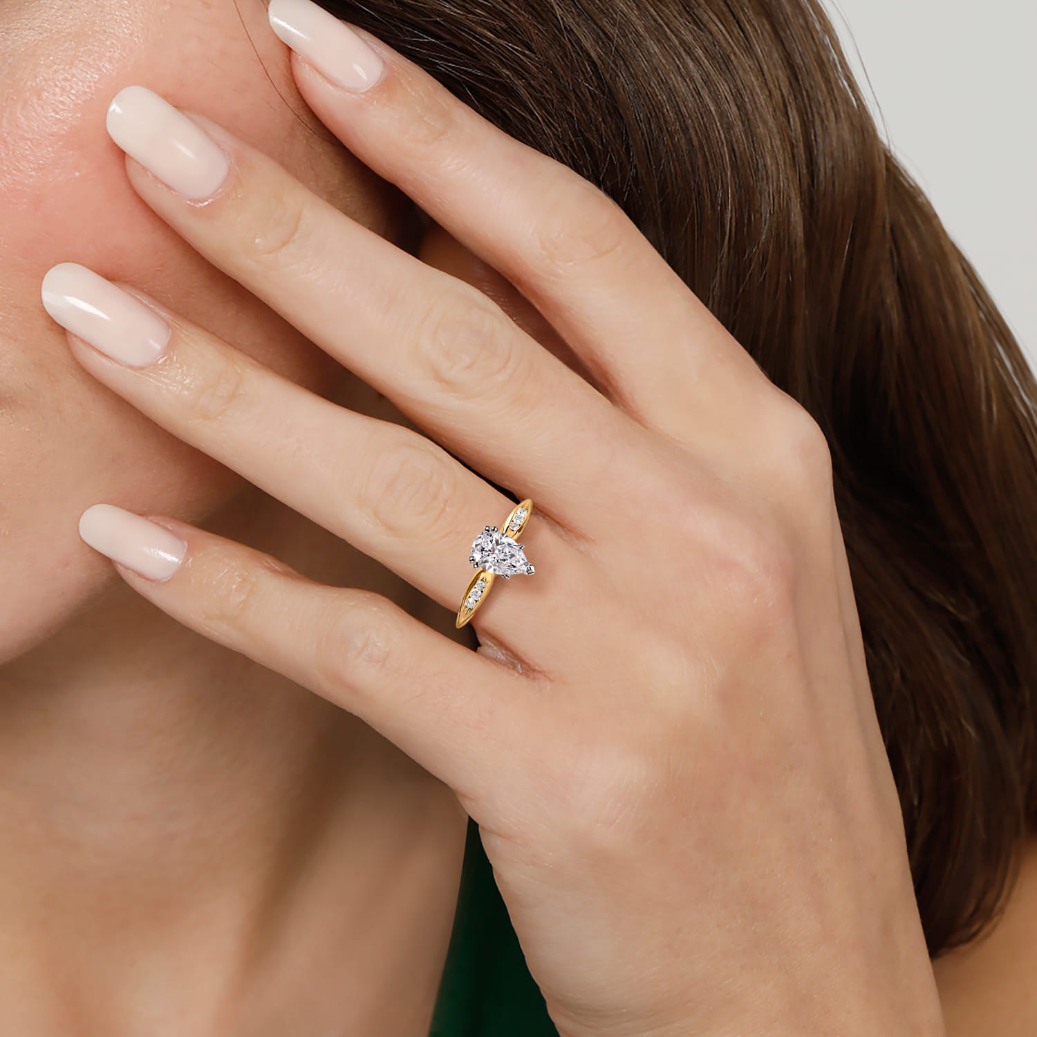 Quinn - 14K White-Yellow Gold Pear Shape Diamond Channel Set Engagement Ring - 0.09 ct - Shot 6