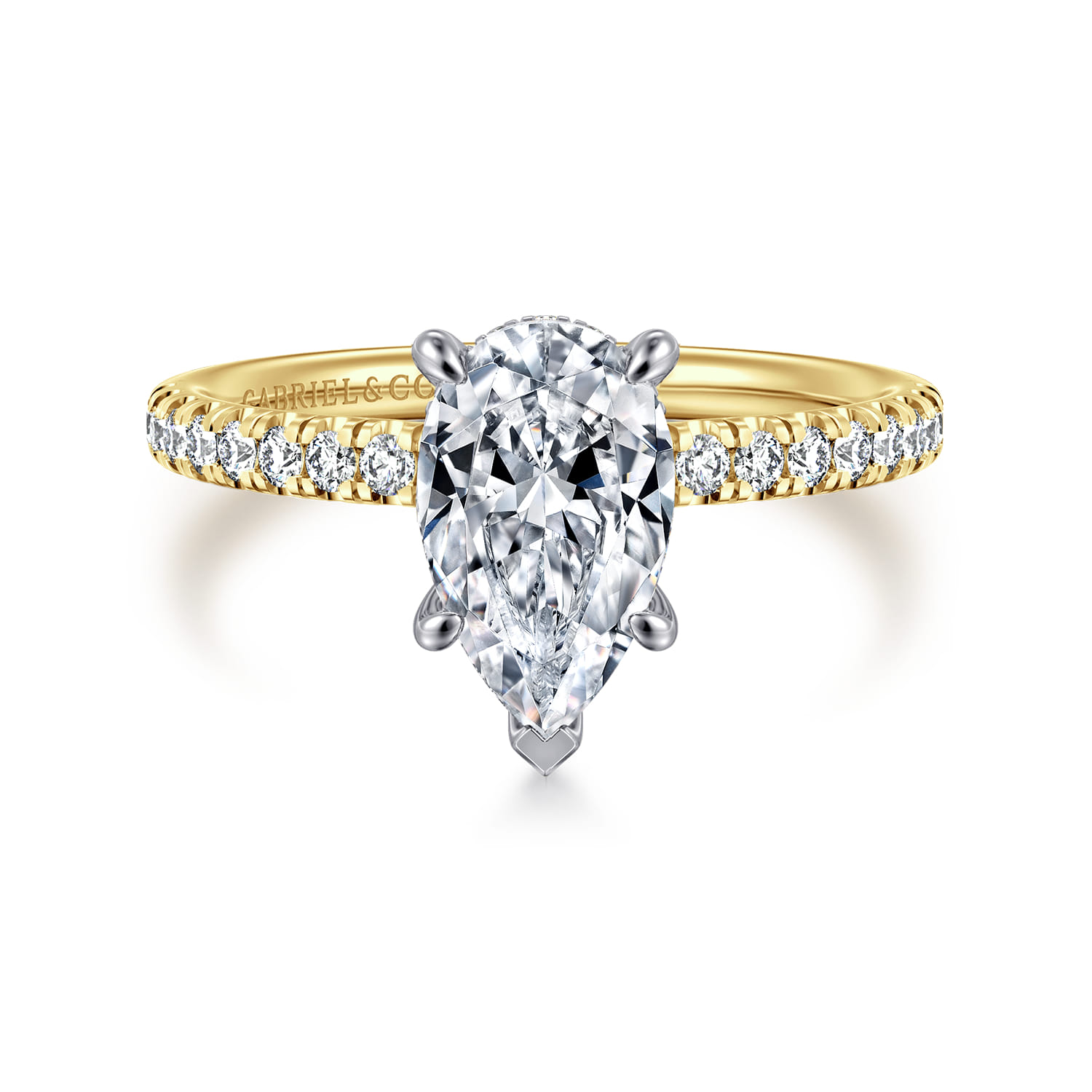 Stasia - 14K White-Yellow Gold Pear Shape Diamond Engagement Ring - 0.3 ct - Shot 1