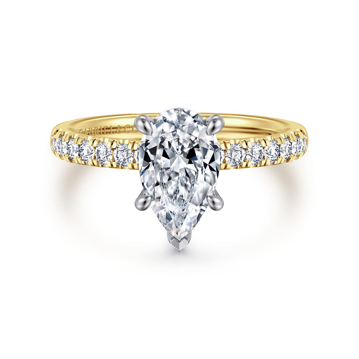 Carmellia - 14K White-Yellow Gold Pear Shape Diamond Engagement Ring - 0.25 ct - Shot 1