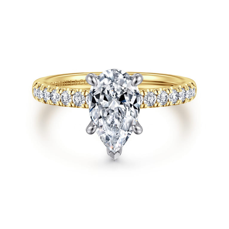 Carmellia - 14K White-Yellow Gold Pear Shape Diamond Engagement Ring - 0.25 ct - Shot 1