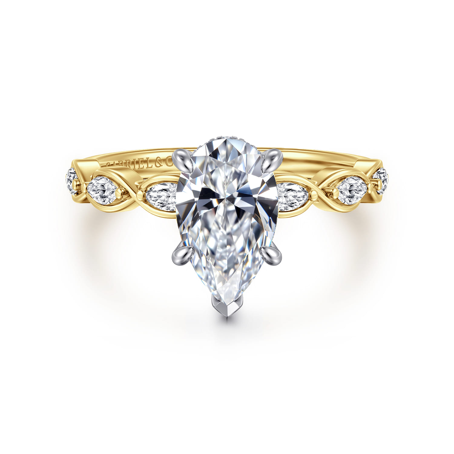 Claudia - 14K White-Yellow Gold Pear Shape Diamond Engagement Ring - 0.3 ct - Shot 1