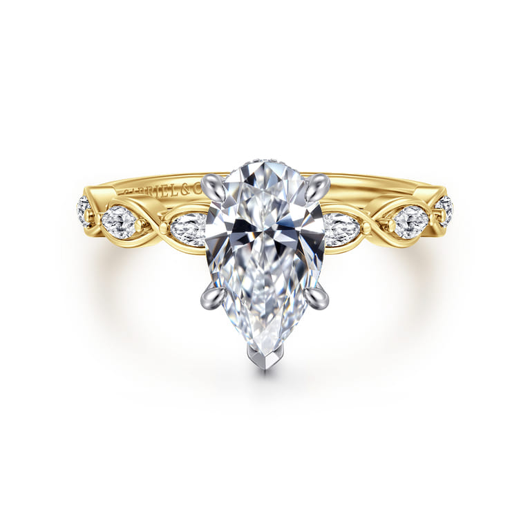 Claudia - 14K White-Yellow Gold Pear Shape Diamond Engagement Ring - 0.3 ct - Shot 1