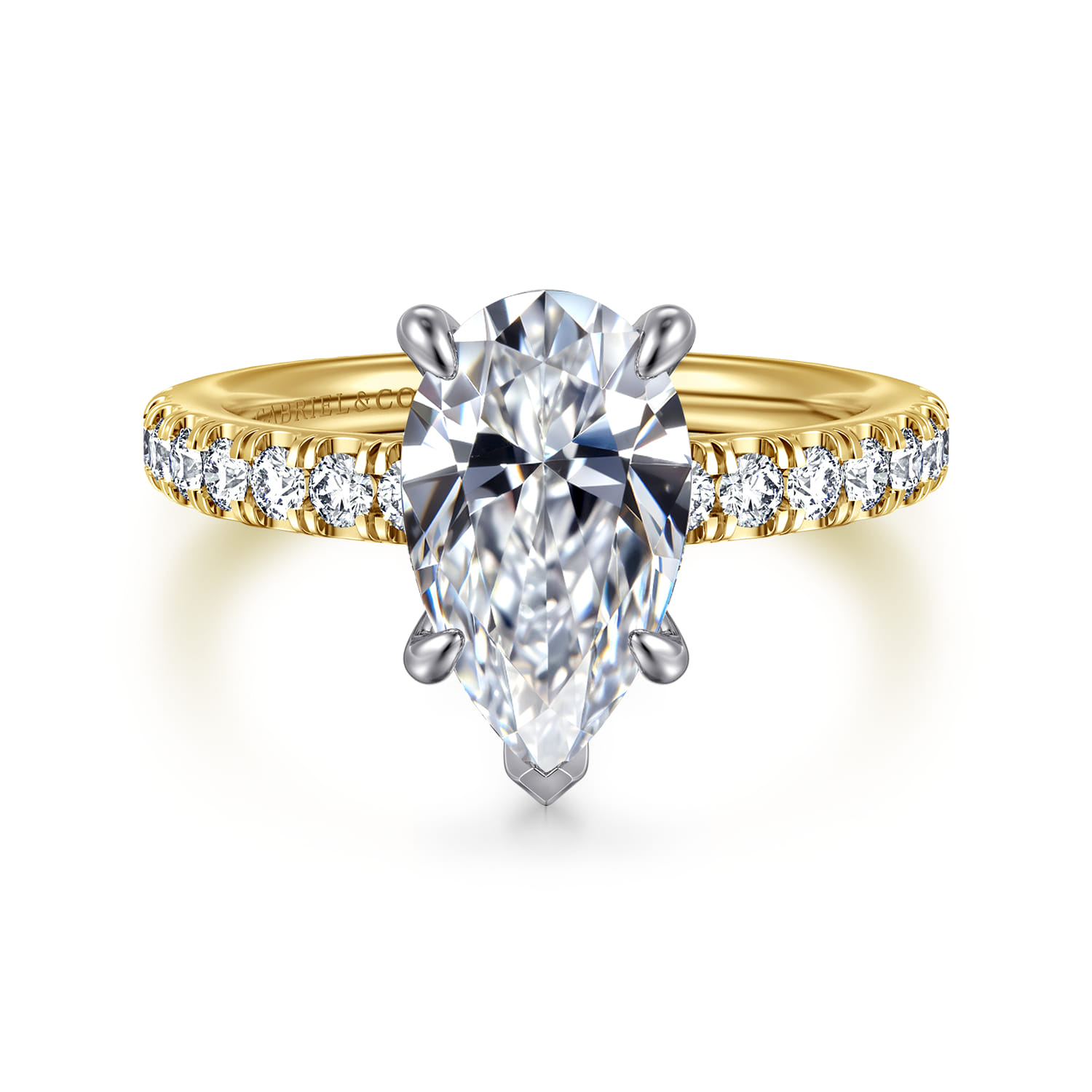 Aruba - 14K White-Yellow Gold Pear Shape Diamond Engagement Ring - 0.4 ct - Shot 1