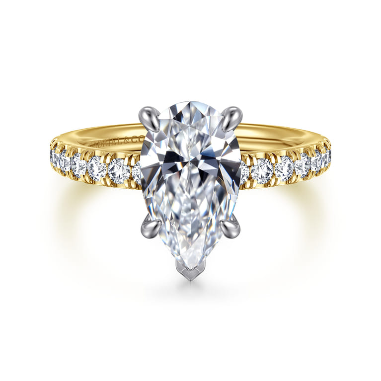 Aruba - 14K White-Yellow Gold Pear Shape Diamond Engagement Ring - 0.4 ct - Shot 1