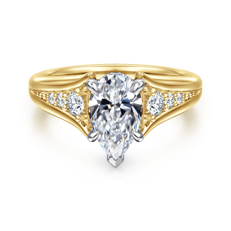 Bruno - 14K White-Yellow Gold Pear Shape Diamond Engagement Ring - 0.3 ct - Shot 1