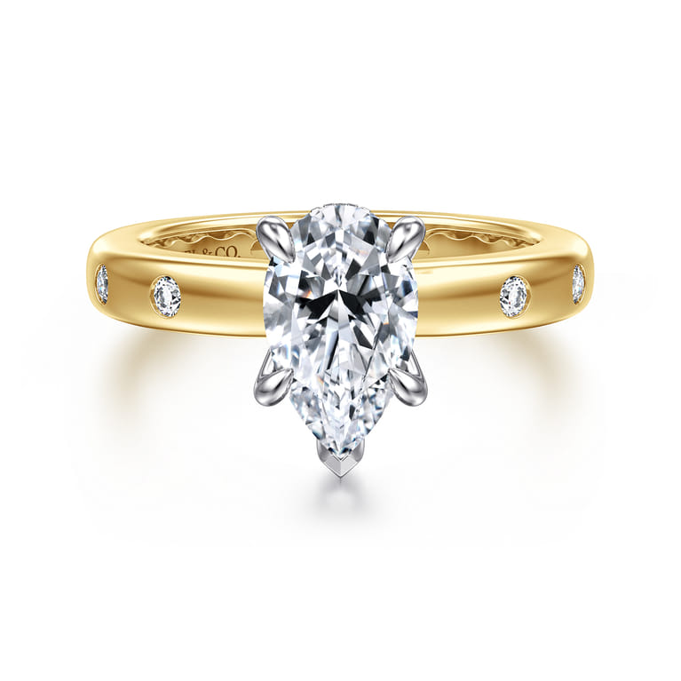Cabata - 14K White-Yellow Gold Pear Shape Diamond Engagement Ring - 0.19 ct - Shot 1