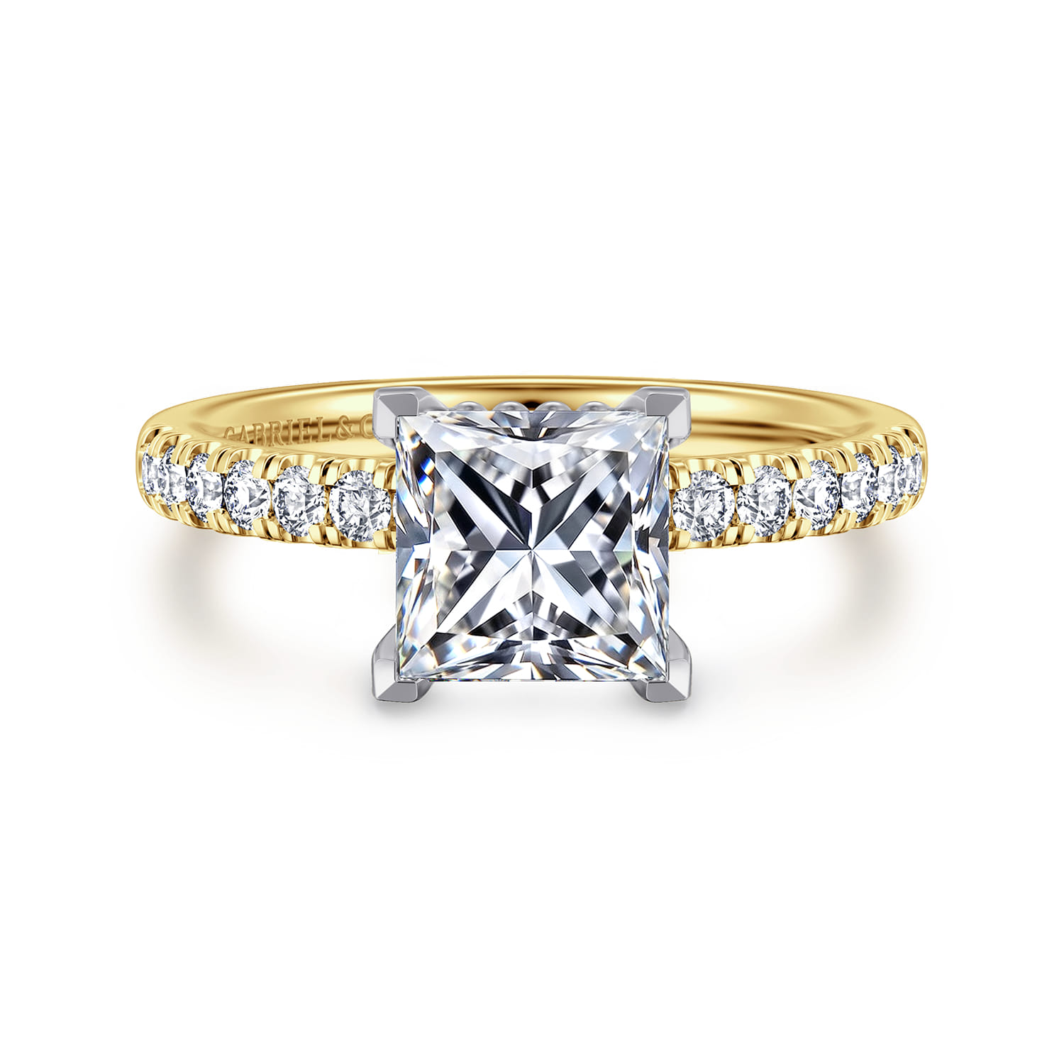 Carmellia - 14K White-Yellow Gold Princess Cut Diamond Engagement Ring - 0.25 ct - Shot 1