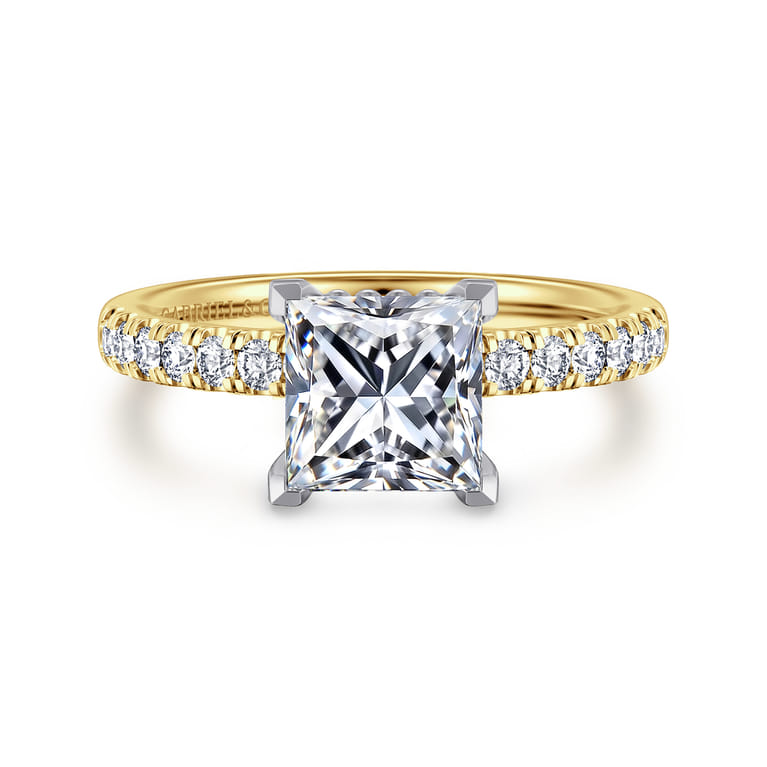 Carmellia - 14K White-Yellow Gold Princess Cut Diamond Engagement Ring - 0.25 ct - Shot 1