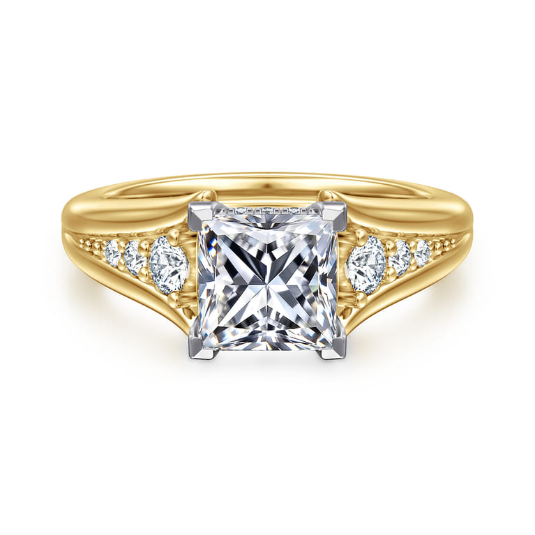Bruno - 14K White-Yellow Gold Princess Cut Diamond Engagement Ring - 0.3 ct - Shot 1