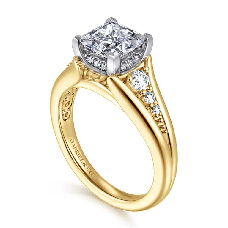 Bruno - 14K White-Yellow Gold Princess Cut Diamond Engagement Ring - 0.3 ct - Shot 3