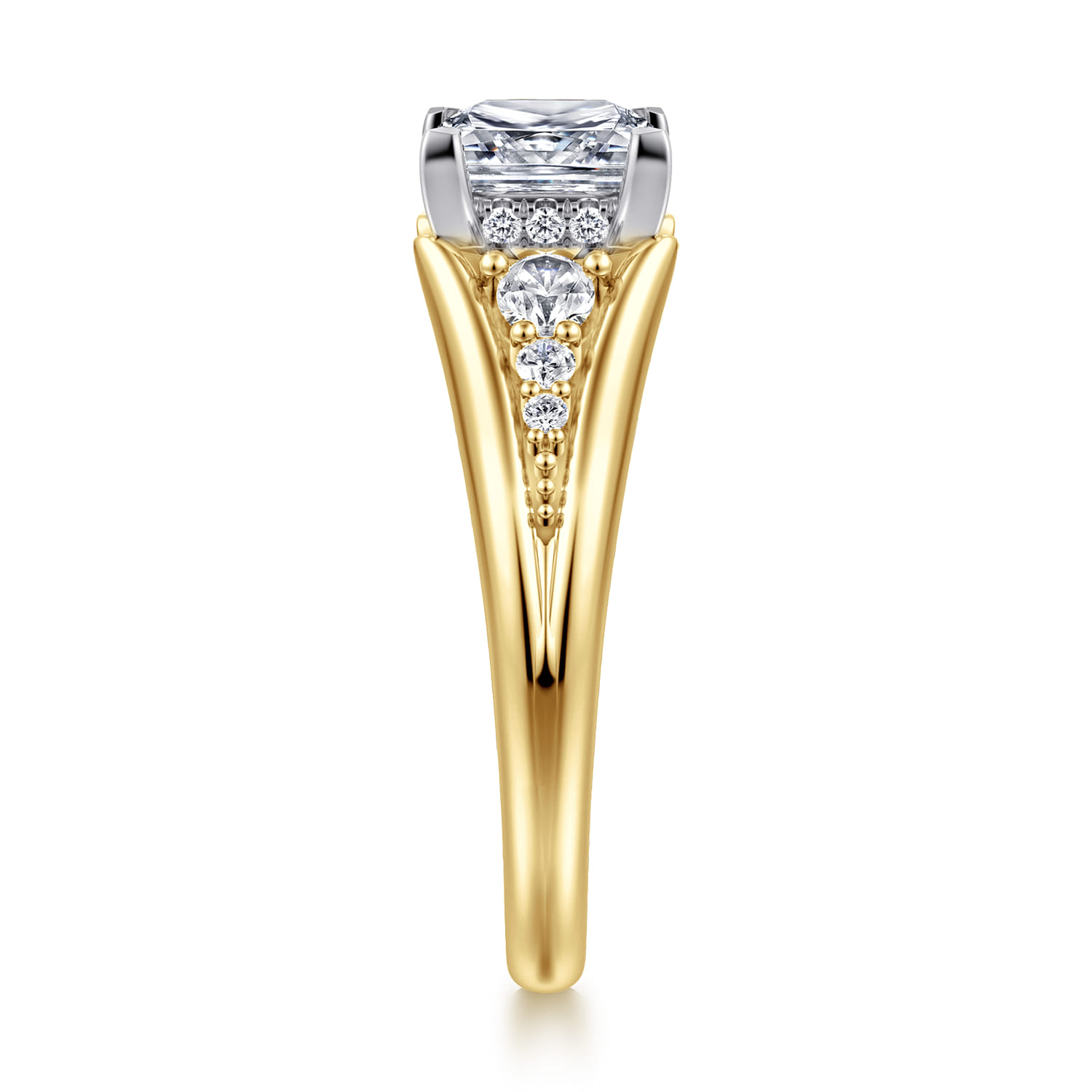 Bruno - 14K White-Yellow Gold Princess Cut Diamond Engagement Ring - 0.3 ct - Shot 4