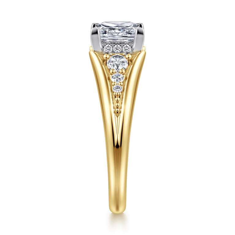 Bruno - 14K White-Yellow Gold Princess Cut Diamond Engagement Ring - 0.3 ct - Shot 4