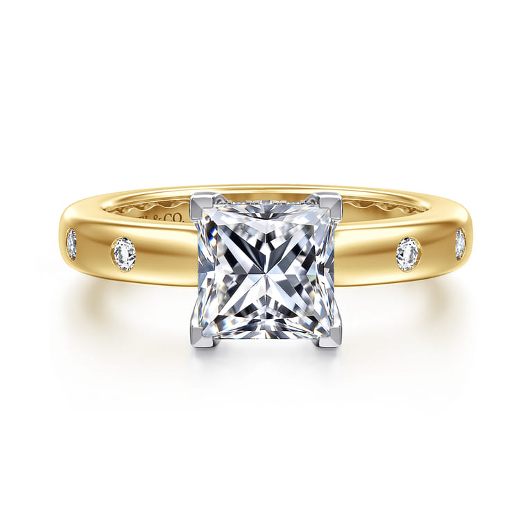 Cabata - 14K White-Yellow Gold Princess Cut Diamond Engagement Ring - 0.2 ct - Shot 1