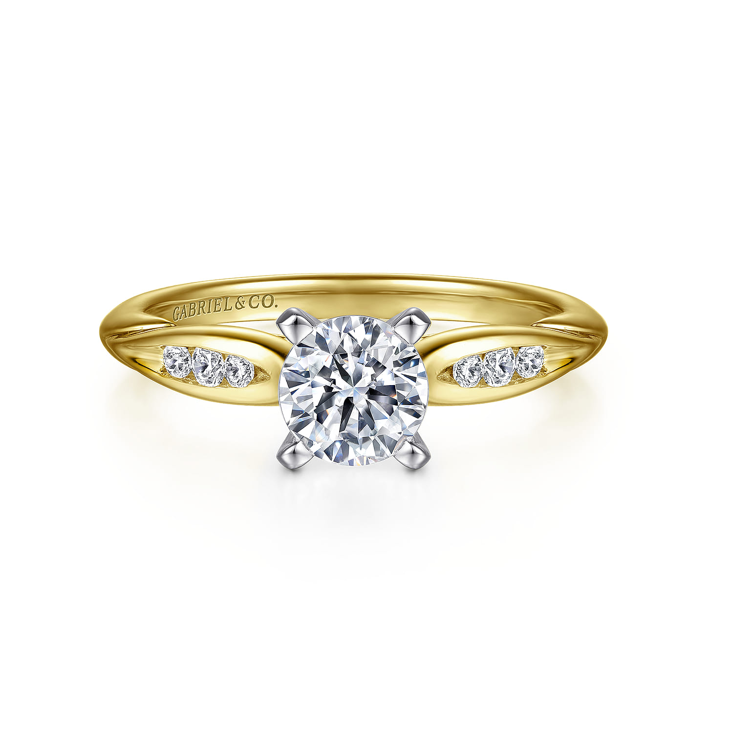 Quinn - 14K White-Yellow Gold Round Diamond Channel Set Engagement Ring - 0.09 ct - Shot 1