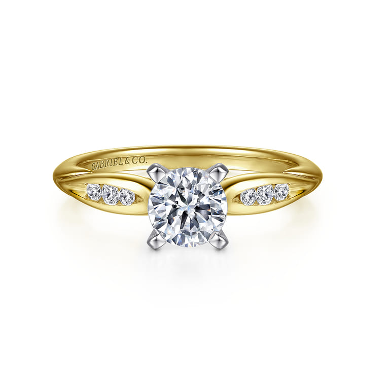 Quinn - 14K White-Yellow Gold Round Diamond Channel Set Engagement Ring - 0.09 ct - Shot 1