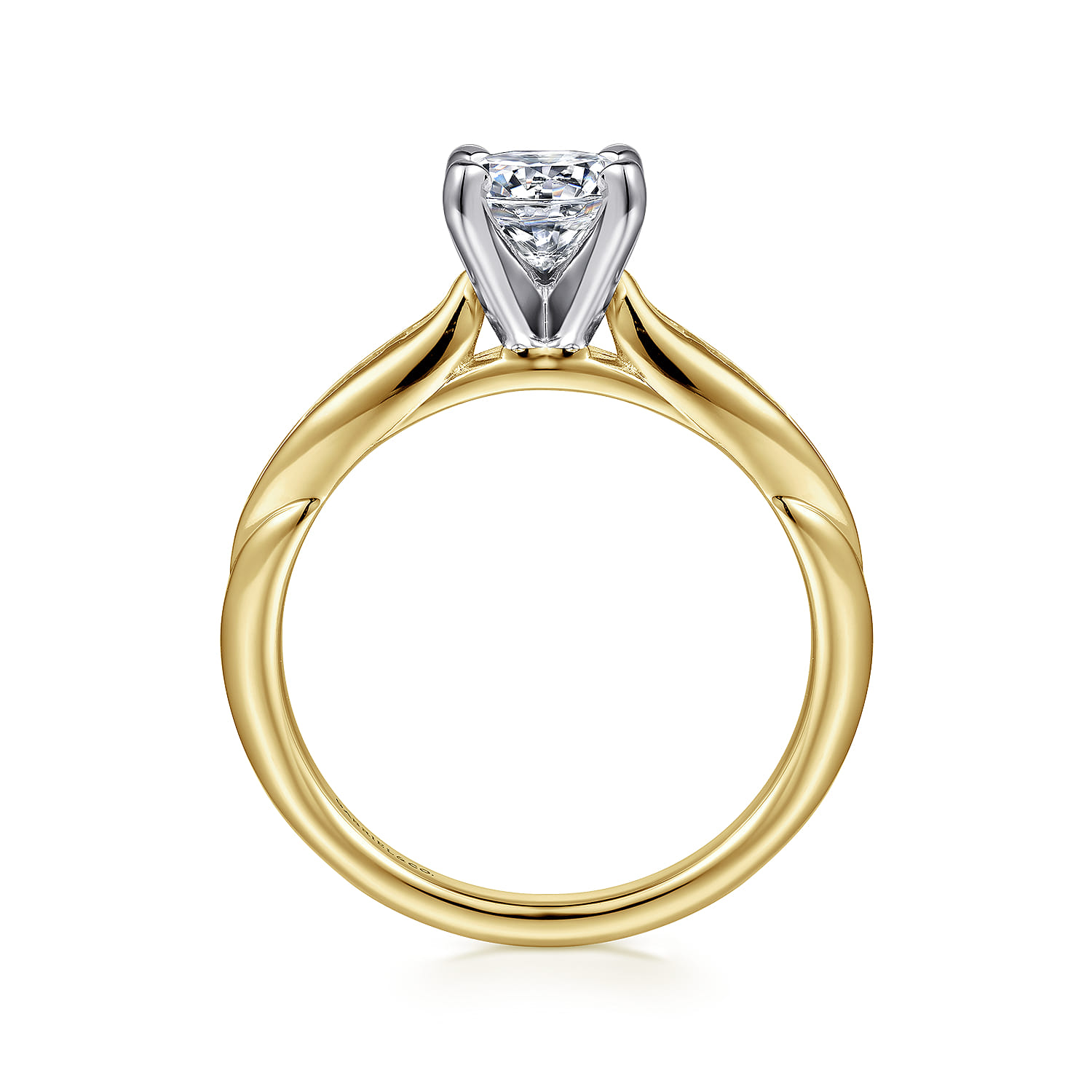 Quinn - 14K White-Yellow Gold Round Diamond Channel Set Engagement Ring - 0.09 ct - Shot 2