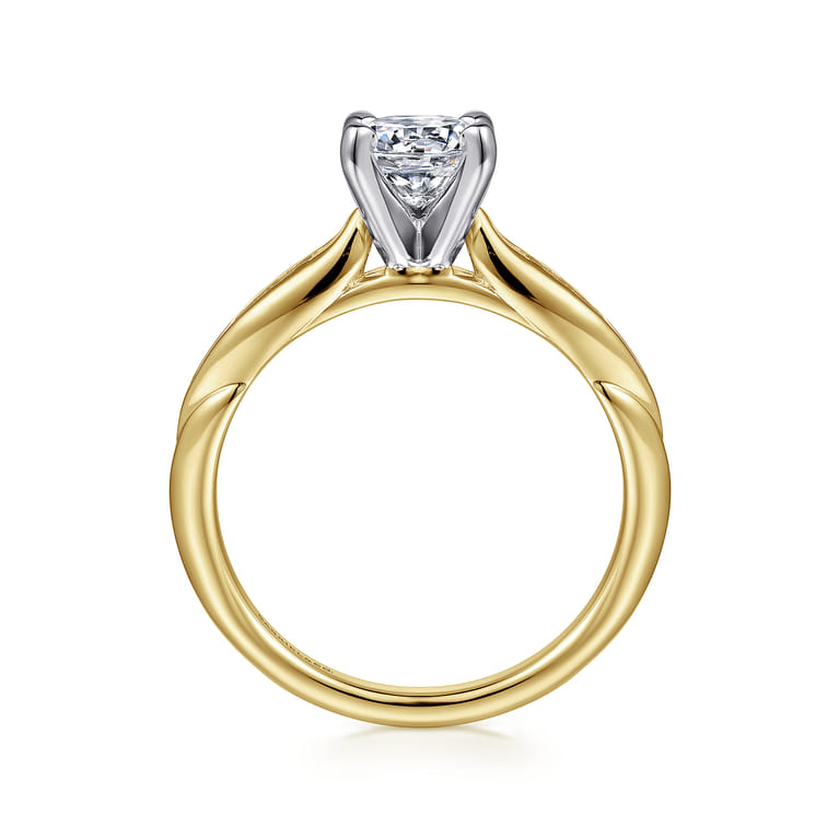 Quinn - 14K White-Yellow Gold Round Diamond Channel Set Engagement Ring - 0.09 ct - Shot 2