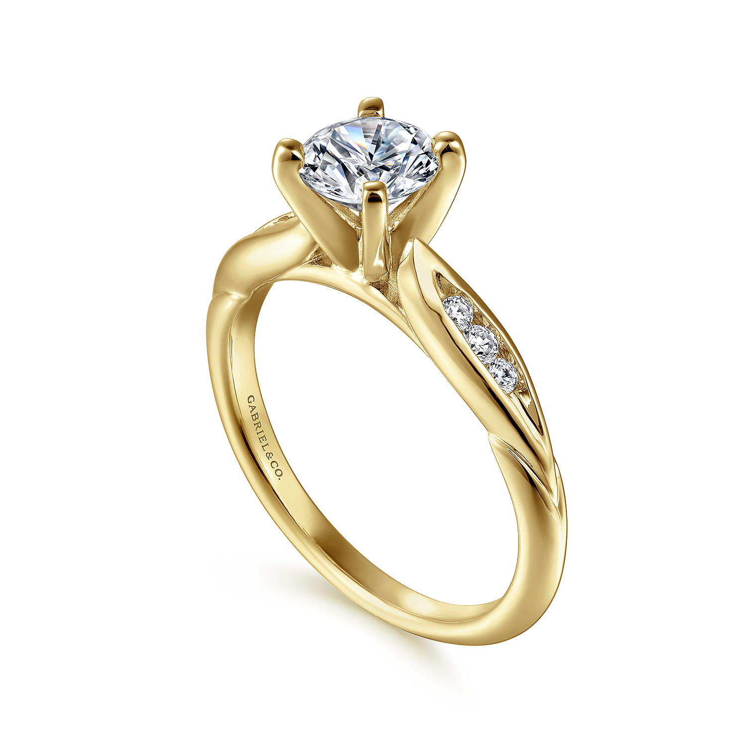 Quinn - 14K White-Yellow Gold Round Diamond Channel Set Engagement Ring - 0.09 ct - Shot 3