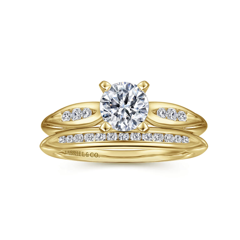Quinn - 14K White-Yellow Gold Round Diamond Channel Set Engagement Ring - 0.09 ct - Shot 4