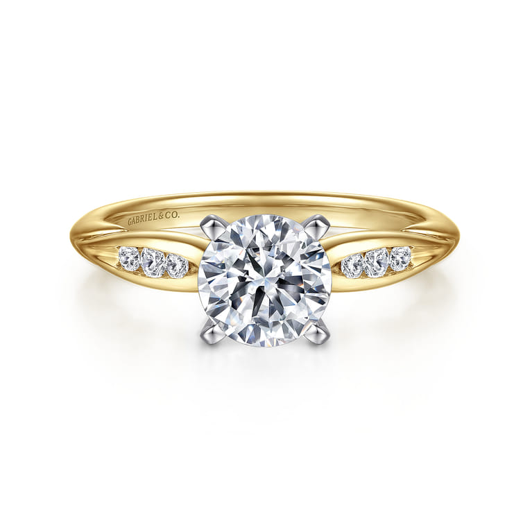 Quinn - 14K White Yellow Gold Round Diamond Engagement Ring - 0.09 ct - Shot 1