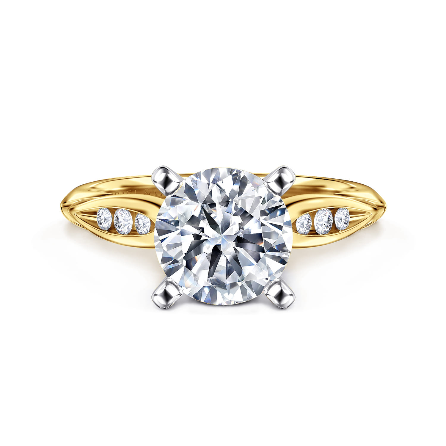 Quinn - 14K White-Yellow Gold Round Diamond Channel Set Engagement Ring - 0.1 ct - Shot 1
