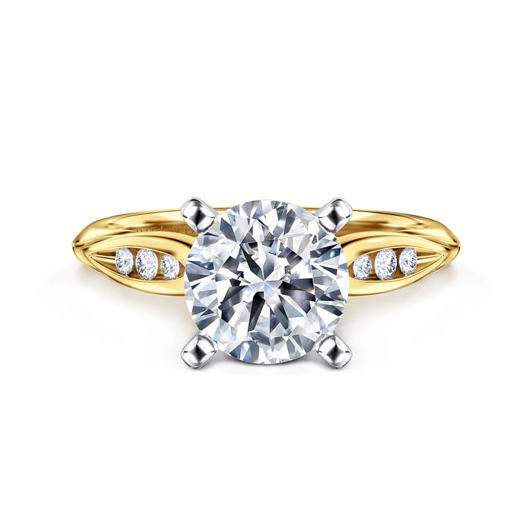 Quinn - 14K White-Yellow Gold Round Diamond Channel Set Engagement Ring - 0.1 ct - Shot 1