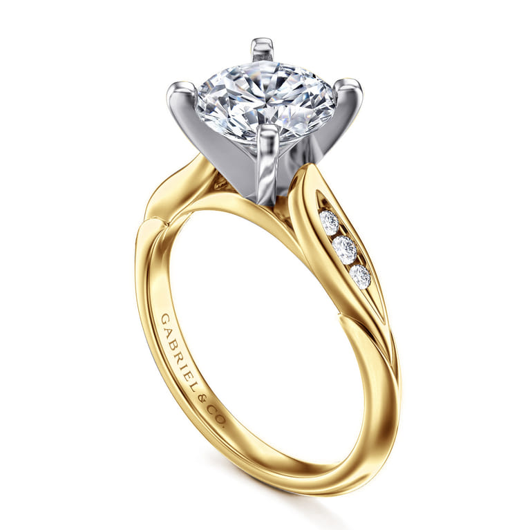 Quinn - 14K White-Yellow Gold Round Diamond Channel Set Engagement Ring - 0.1 ct - Shot 3