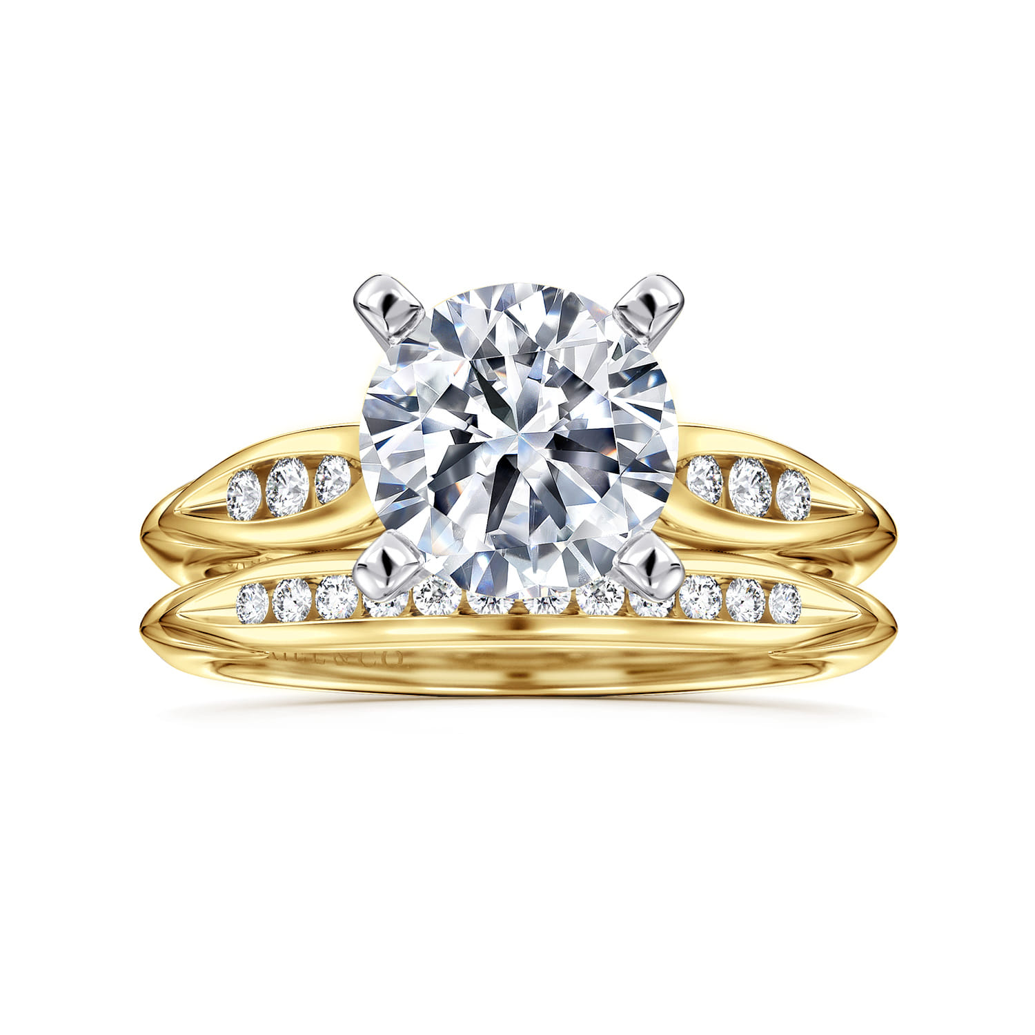 Quinn - 14K White-Yellow Gold Round Diamond Channel Set Engagement Ring - 0.1 ct - Shot 4