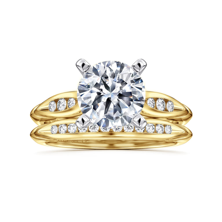 Quinn - 14K White-Yellow Gold Round Diamond Channel Set Engagement Ring - 0.1 ct - Shot 4