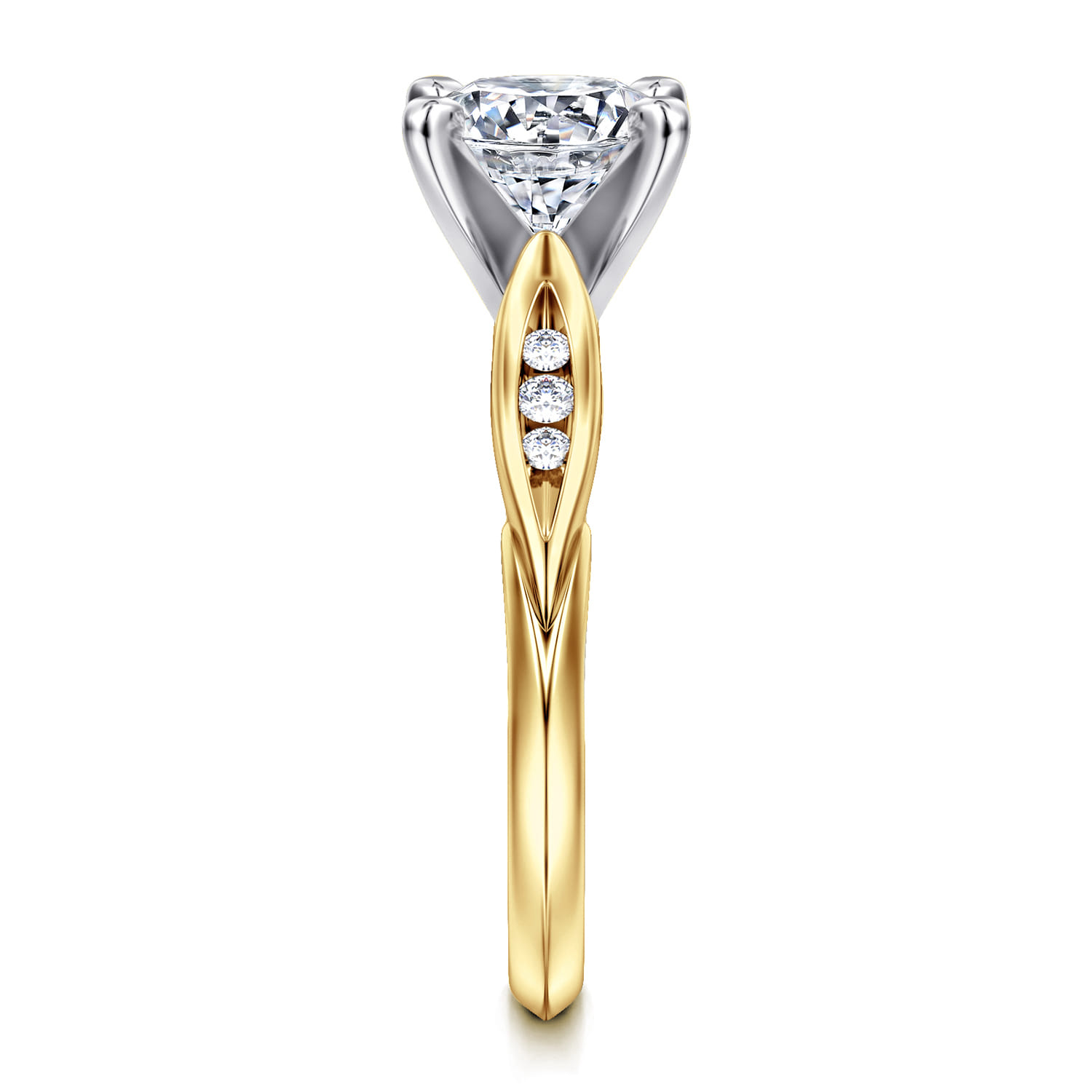 Quinn - 14K White-Yellow Gold Round Diamond Channel Set Engagement Ring - 0.1 ct - Shot 5
