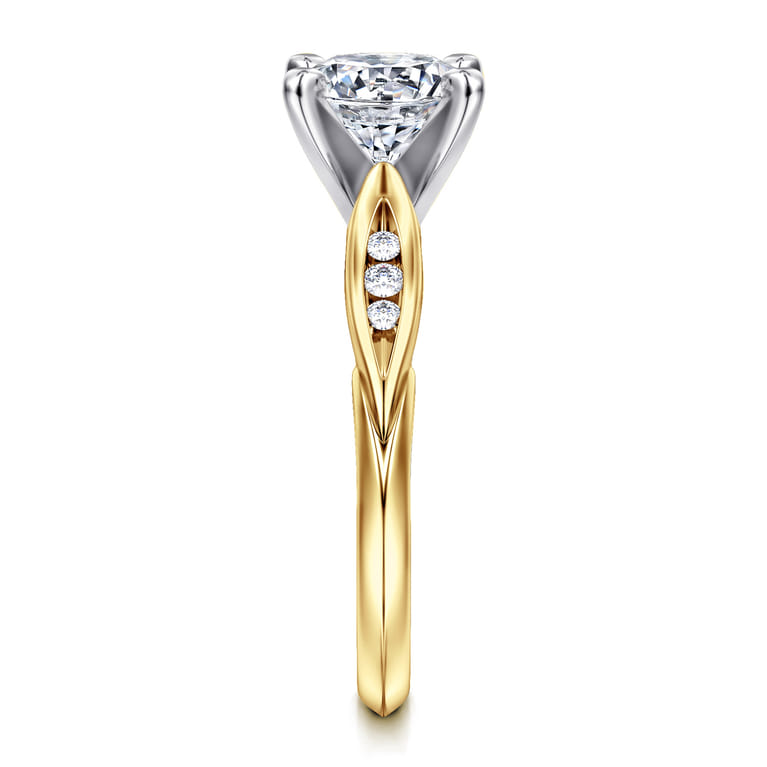 Quinn - 14K White-Yellow Gold Round Diamond Channel Set Engagement Ring - 0.1 ct - Shot 5