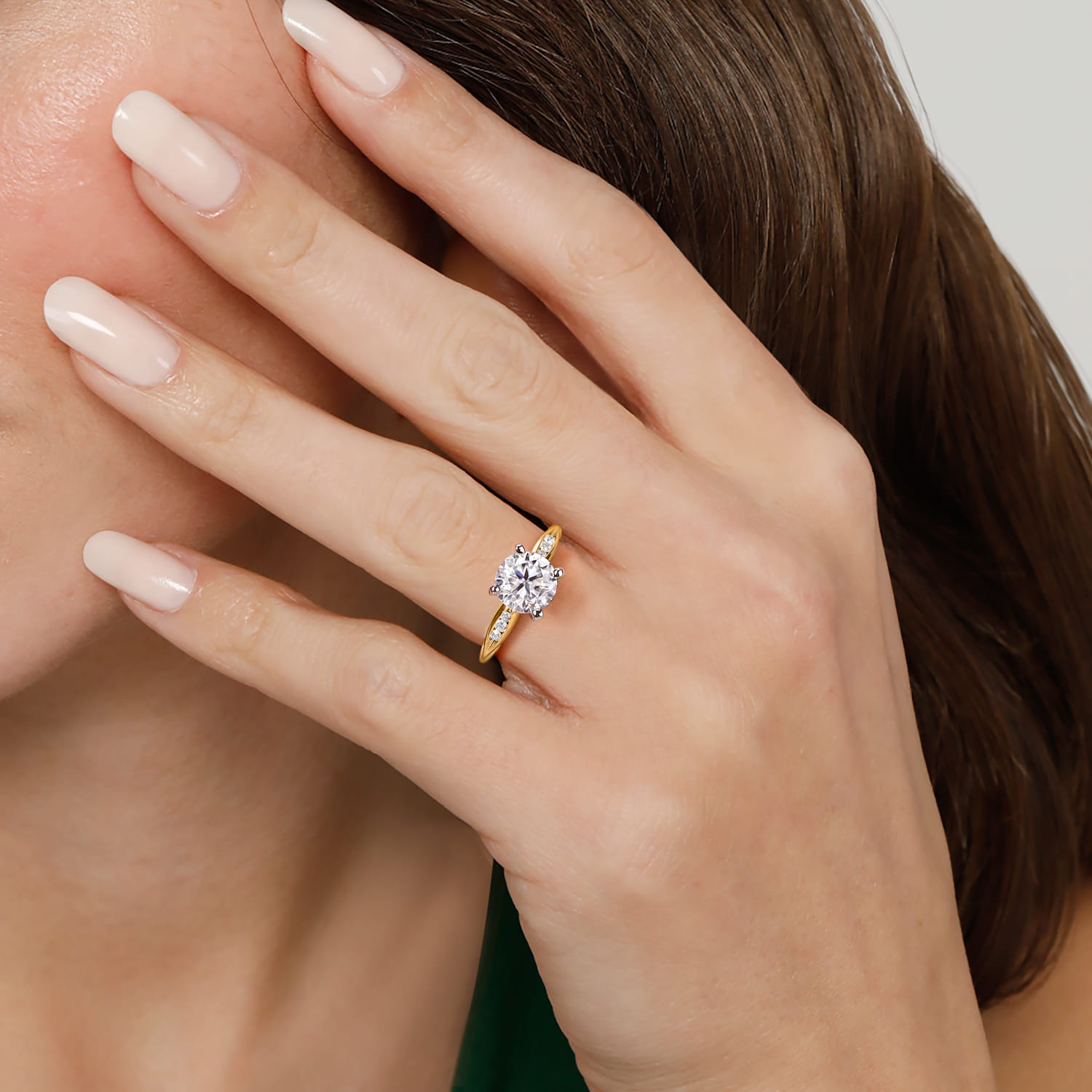 Quinn - 14K White-Yellow Gold Round Diamond Channel Set Engagement Ring - 0.1 ct - Shot 6