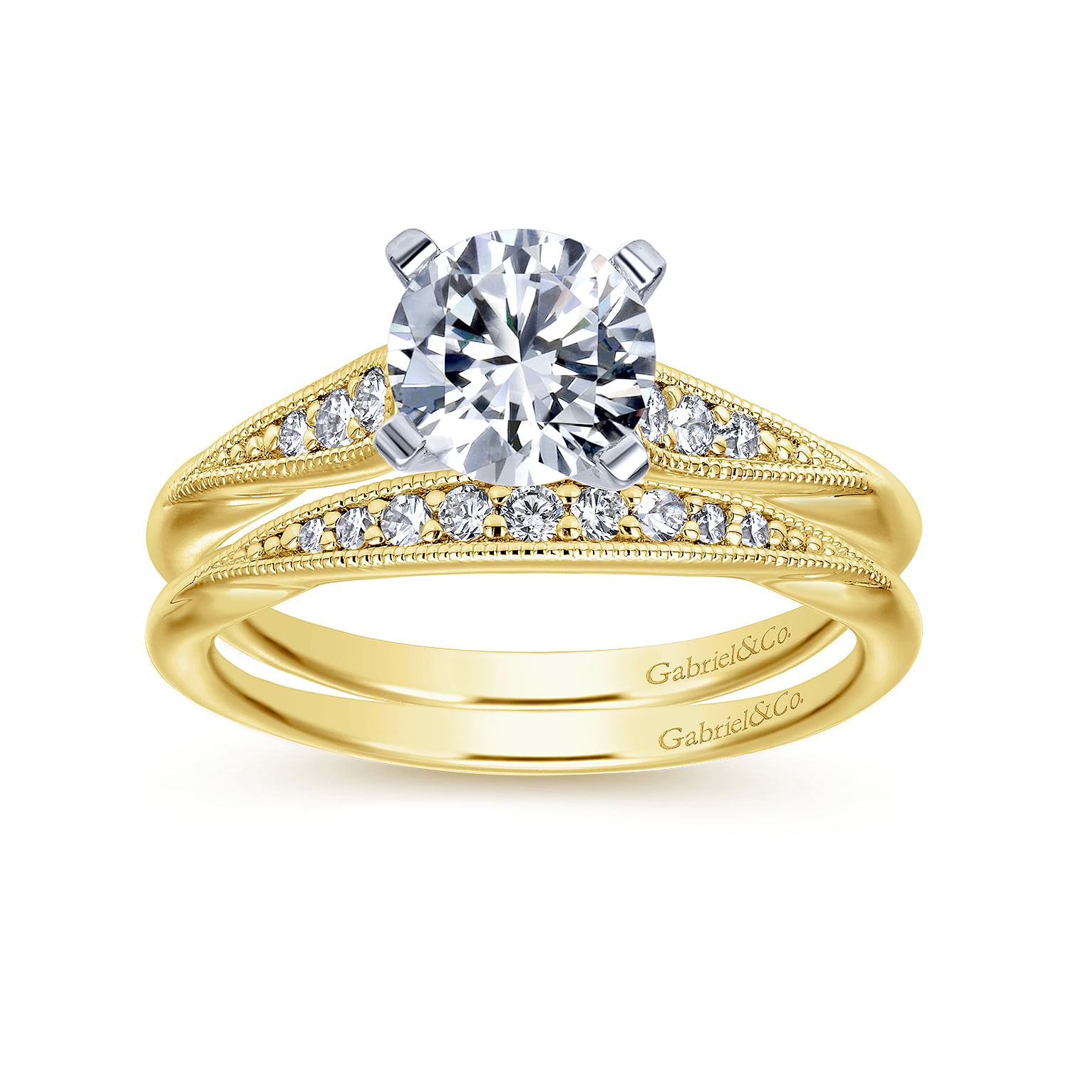Riley - 14K White-Yellow Gold Round Diamond Engagement Ring - 0.07 ct - Shot 4