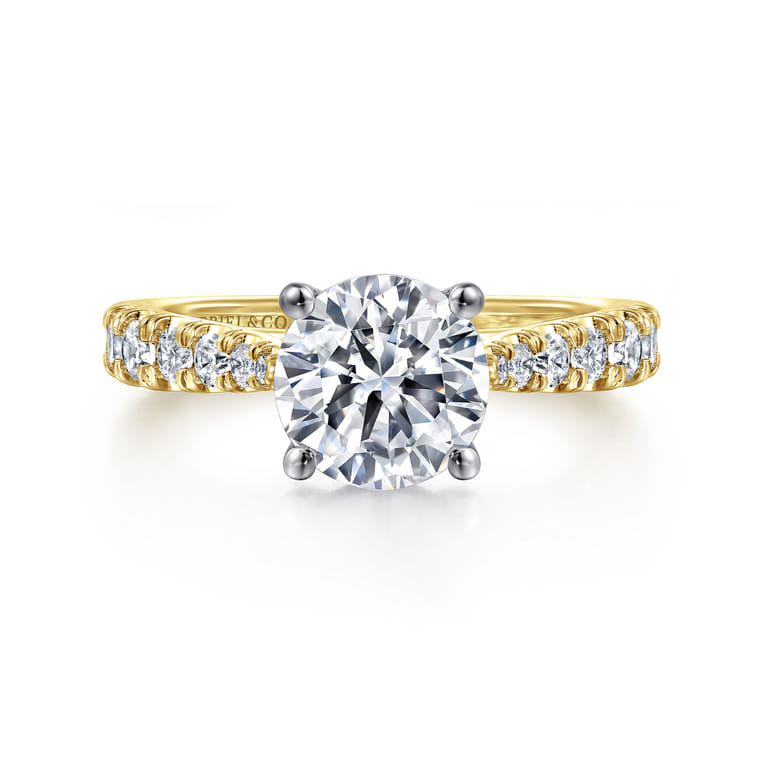Avery - 14K White-Yellow Gold Round Diamond Engagement Ring - 0.82 ct - Shot 1