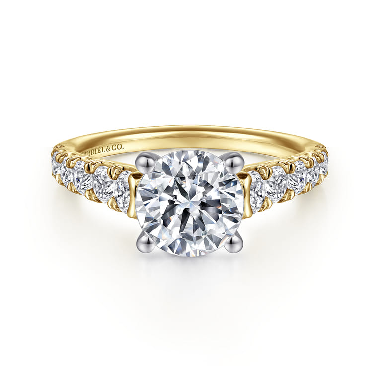 Piper - 14K White-Yellow Gold Round Diamond Engagement Ring - 0.76 ct - Shot 1