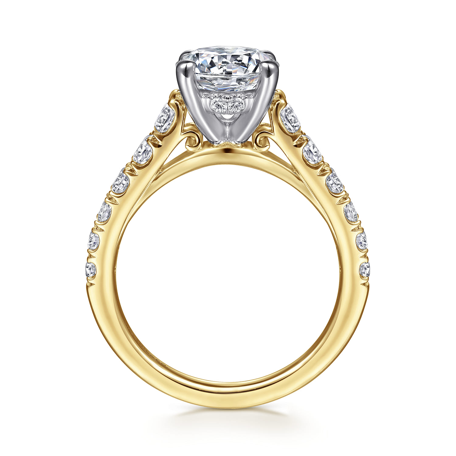 Piper - 14K White-Yellow Gold Round Diamond Engagement Ring - 0.76 ct - Shot 2
