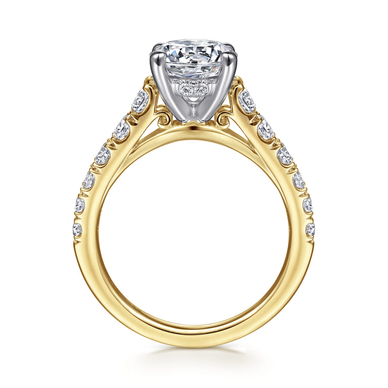 Piper - 14K White-Yellow Gold Round Diamond Engagement Ring - 0.76 ct - Shot 2
