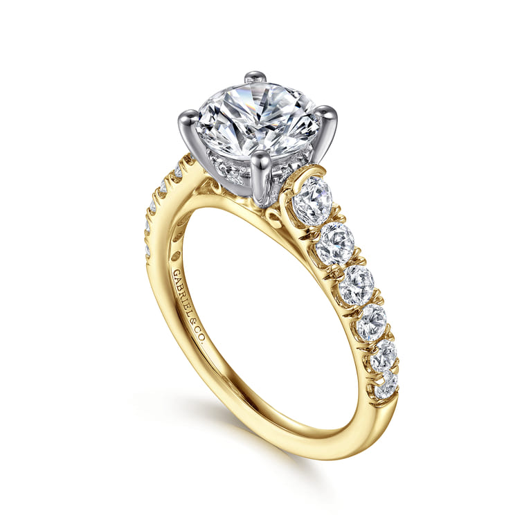 Piper - 14K White-Yellow Gold Round Diamond Engagement Ring - 0.76 ct - Shot 3