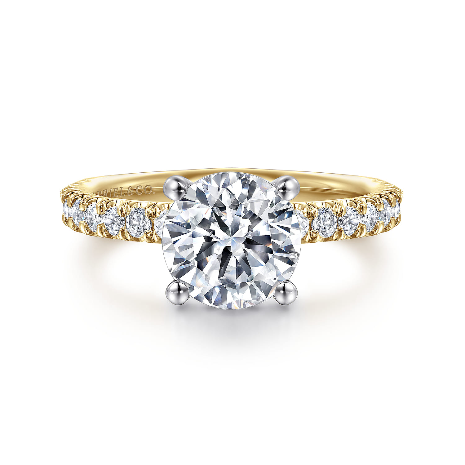 Amira - 14K White-Yellow Gold Hidden Halo Round Diamond Engagement Ring - 0.52 ct - Shot 1