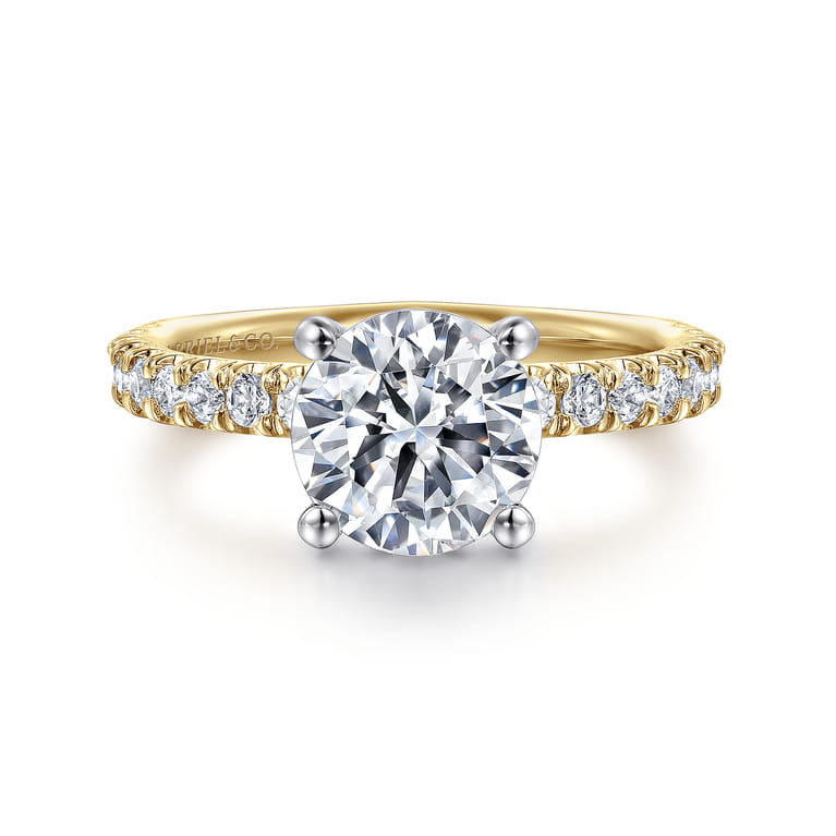 Amira - 14K White-Yellow Gold Hidden Halo Round Diamond Engagement Ring - 0.52 ct - Shot 1