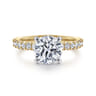 Amira - 14K White-Yellow Gold Hidden Halo Round Diamond Engagement Ring - 0.52 ct
