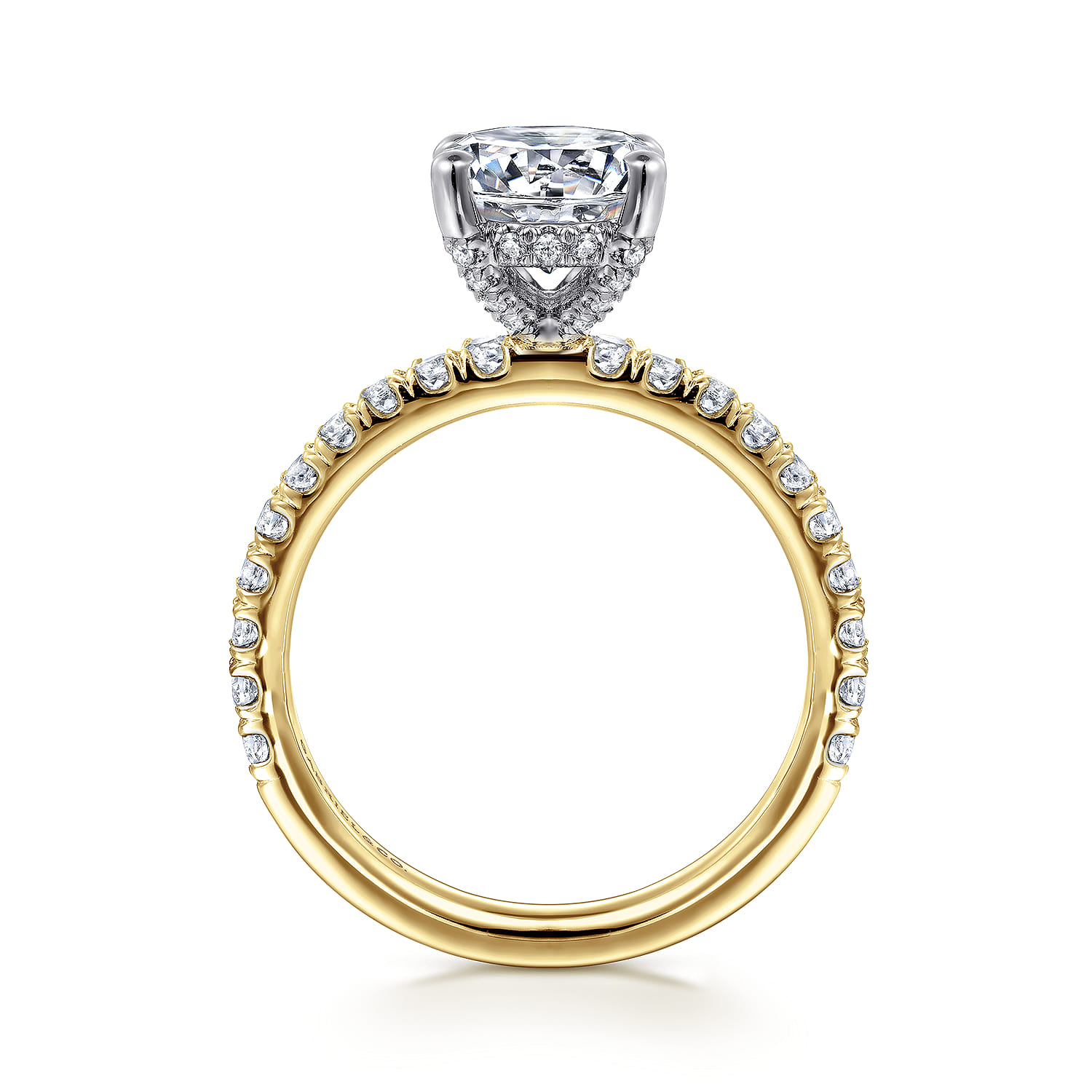 Amira - 14K White-Yellow Gold Hidden Halo Round Diamond Engagement Ring - 0.52 ct - Shot 2