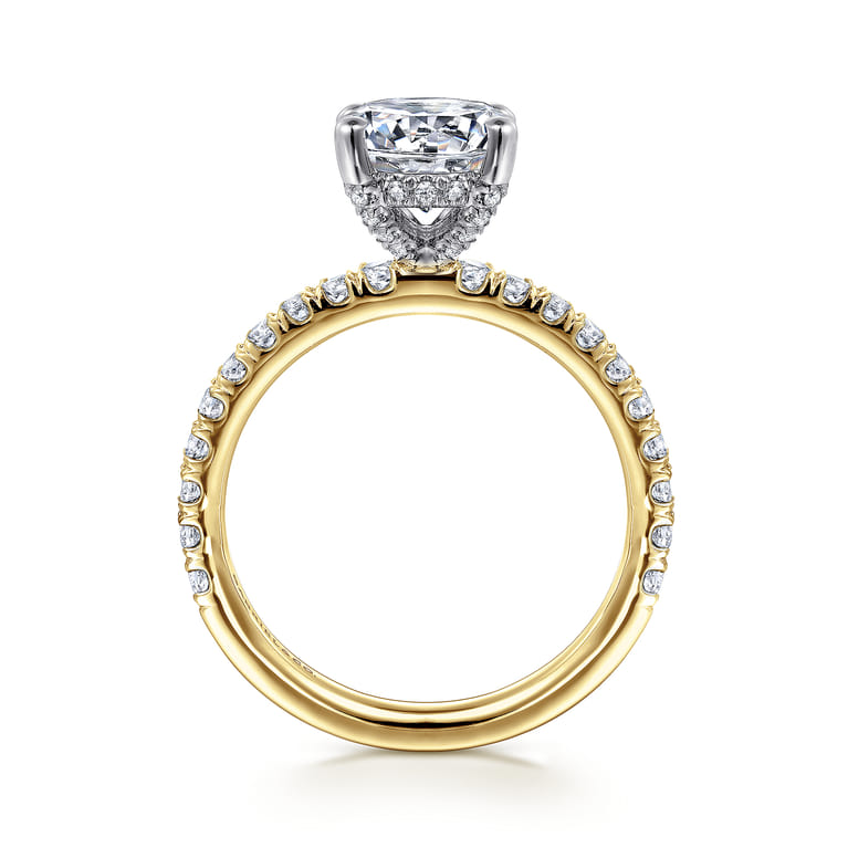Amira - 14K White-Yellow Gold Hidden Halo Round Diamond Engagement Ring - 0.52 ct - Shot 2