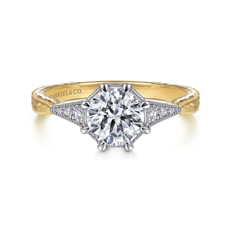 Sanna - Vintage Inspired 14K White-Yellow Gold Round Diamond Channel Set Engagement Ring - 0.09 ct - Shot 1