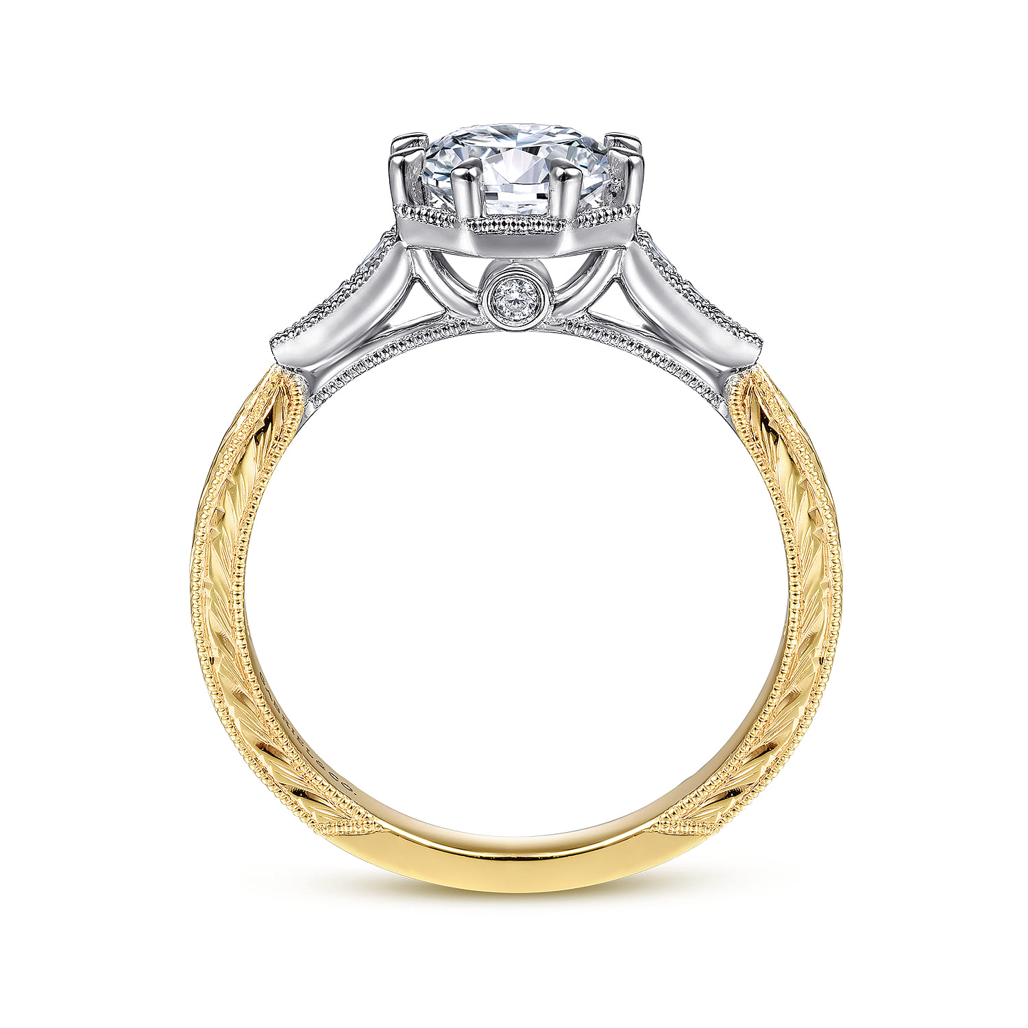Sanna - Vintage Inspired 14K White-Yellow Gold Round Diamond Channel Set Engagement Ring - 0.09 ct - Shot 2