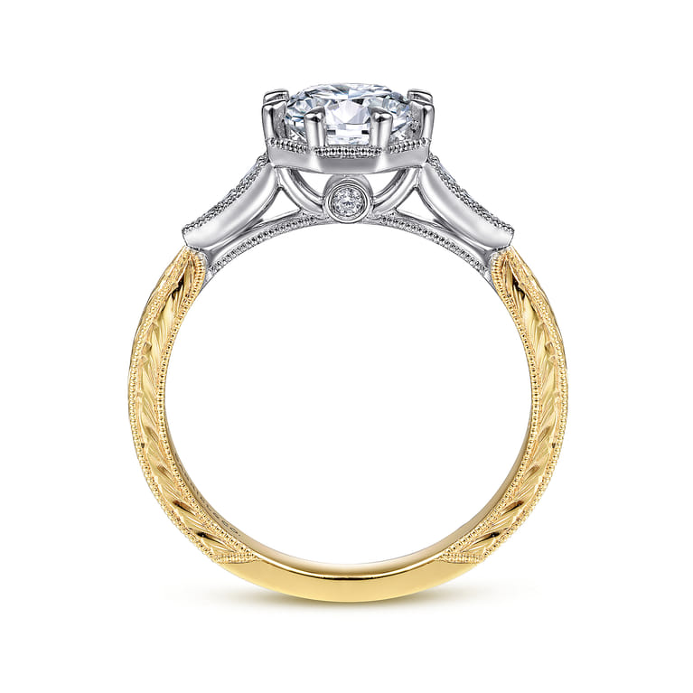 Sanna - Vintage Inspired 14K White-Yellow Gold Round Diamond Channel Set Engagement Ring - 0.09 ct - Shot 2