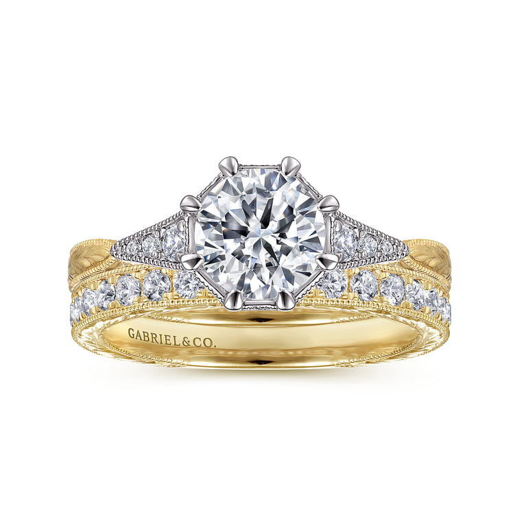 Sanna - Vintage Inspired 14K White-Yellow Gold Round Diamond Channel Set Engagement Ring - 0.09 ct - Shot 4