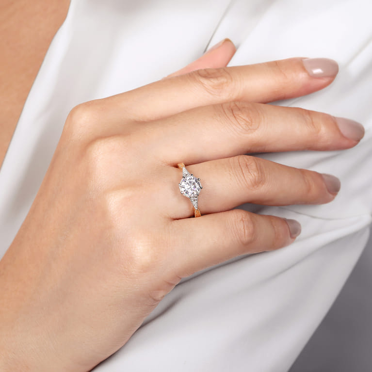 Sanna - Vintage Inspired 14K White-Yellow Gold Round Diamond Channel Set Engagement Ring - 0.09 ct - Shot 6