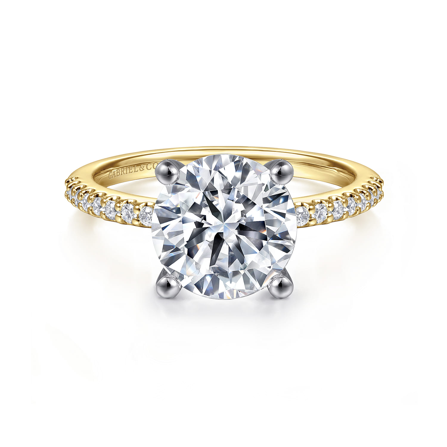 Amata - 14K White-Yellow Gold Round Diamond Engagement Ring - 0.15 ct - Shot 1